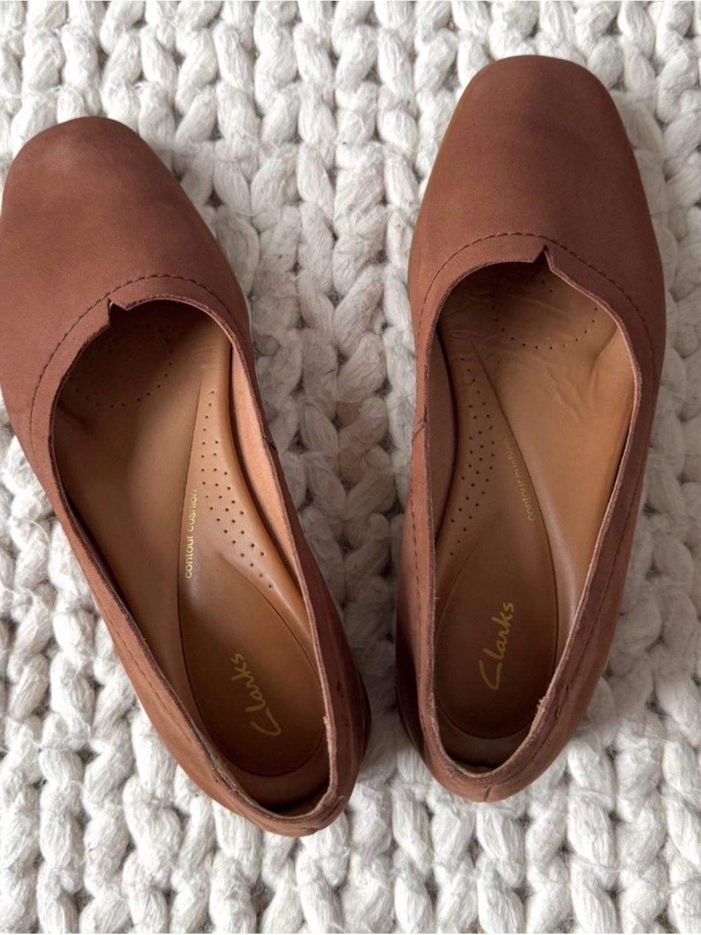 Clarks Women's Cognac Brown Slip-On Leather Flats